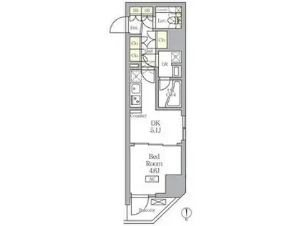 アジールコート王子(1DK/10階)の間取り写真