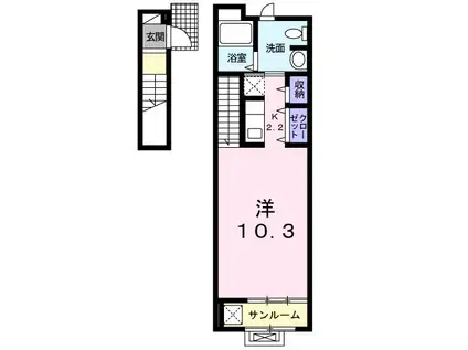 プランドール ユキ(ワンルーム/2階)の間取り写真