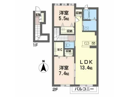 シャーメゾン レ・フレール V(2LDK/2階)の間取り写真