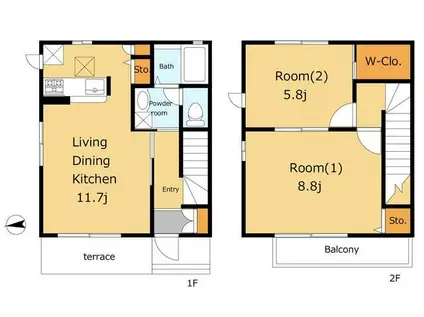 サニーフラット(2LDK/1階)の間取り写真