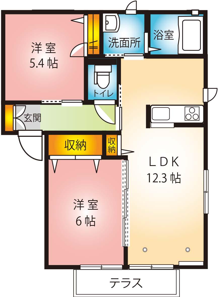 プティ・ボヌール(2LDK/1階)の間取り写真