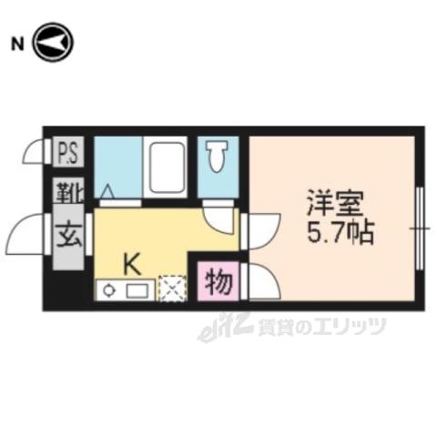 グランタック河原町五条(1K/2階)の間取り写真