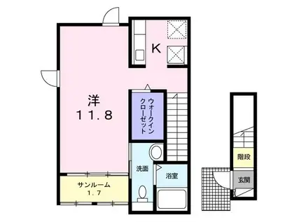 グランツフリシュ(ワンルーム/2階)の間取り写真