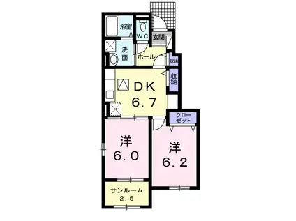 バルーム(2LDK/2階)の間取り写真