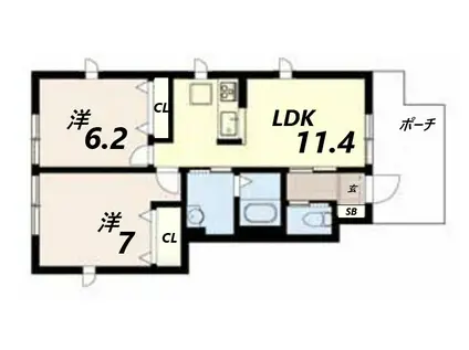 ヴィラーチェ砥堀(2LDK/1階)の間取り写真