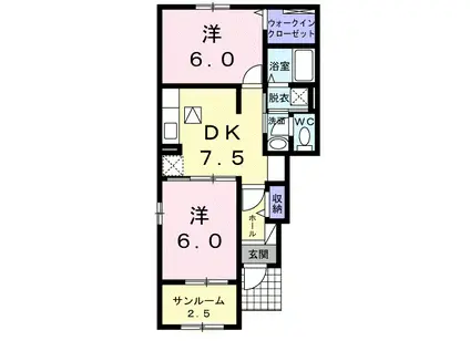 メディオ・ヴェルソB(2DK/1階)の間取り写真