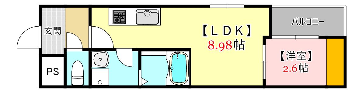 RESIDENTIAL 戸坂駅前(1LDK/2階)の間取り写真