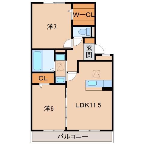 カーサ オーヴェル(2LDK/2階)の間取り写真