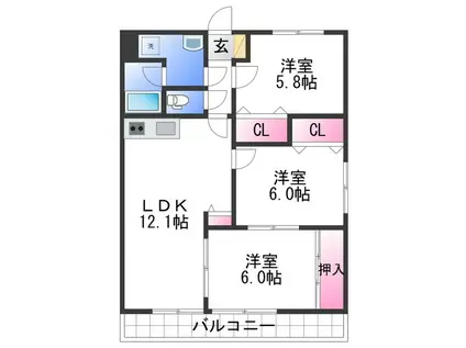 コモ・ド・ありえII(3LDK/3階)の間取り写真