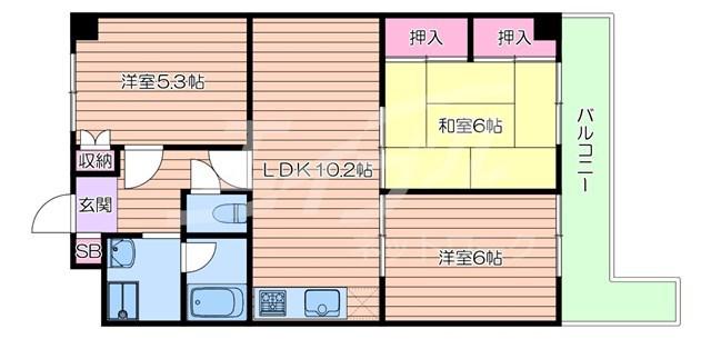 グリーンパレス千里中央A棟(3LDK/2階)の間取り写真