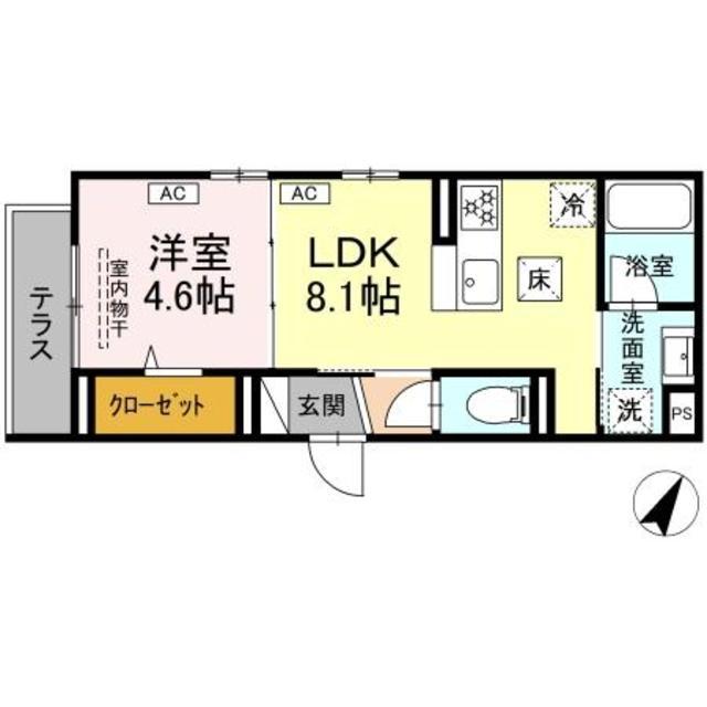 フラクタス南林間(1LDK/1階)の間取り写真