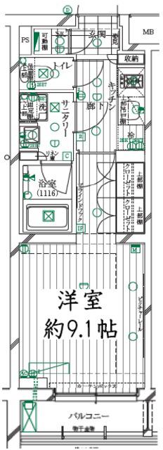 レガリス明大前(1K/2階)の間取り写真