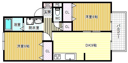 シャルマンコートA棟(2DK/2階)の間取り写真