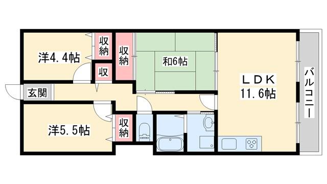 藤和東加古川ハイタウンC棟(3LDK/6階)の間取り写真