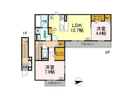 エスプレッシーヴォ(2LDK/2階)の間取り写真