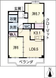 シャトーI(2LDK/1階)の間取り写真