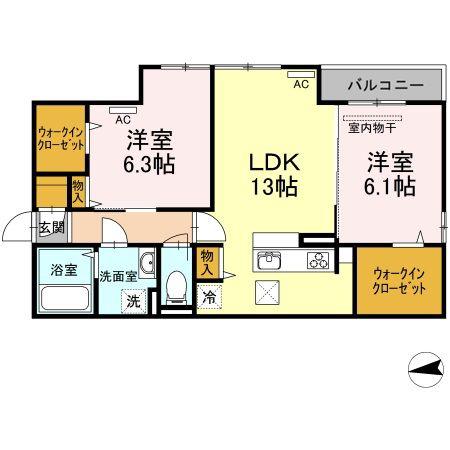 リリックガーデンA棟(2LDK/1階)の間取り写真