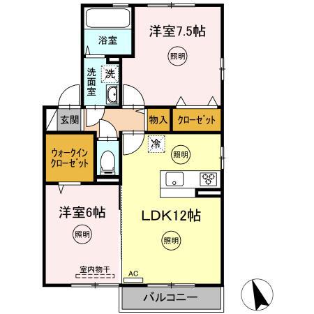 グランモアIIB(2LDK/2階)の間取り写真