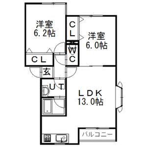 ゼルダIII(2LDK/2階)の間取り写真