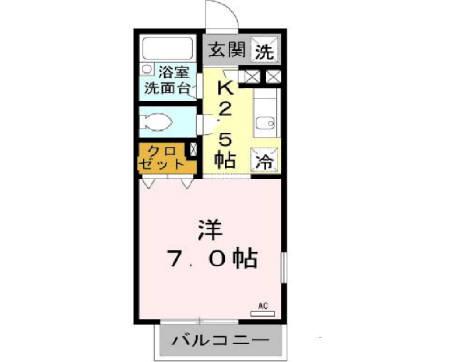 パセオグリーンヒルズ(ワンルーム/1階)の間取り写真