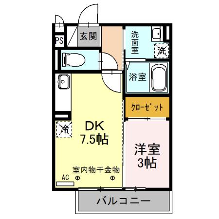 セジュール上鶴間(1DK/2階)の間取り写真