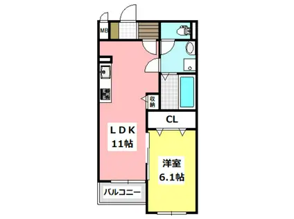 カーサモデルノ南摂津(1LDK/2階)の間取り写真