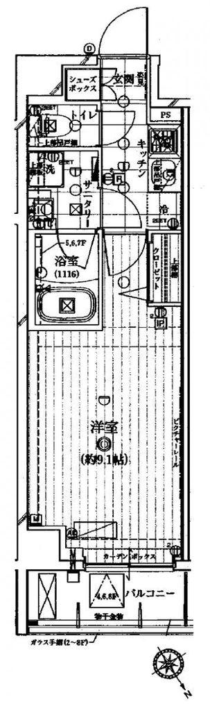 レガリス門前仲町パークサイド(1K/4階)の間取り写真