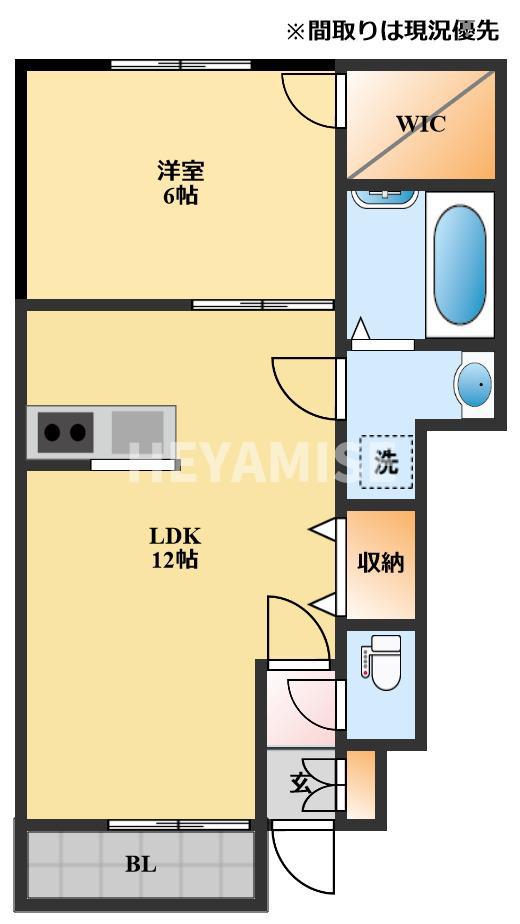 エミネントかわち(1LDK/1階)の間取り写真