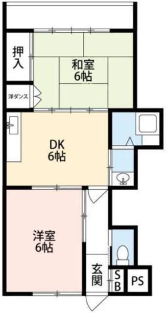ペアシティマンション2(2DK/2階)の間取り写真