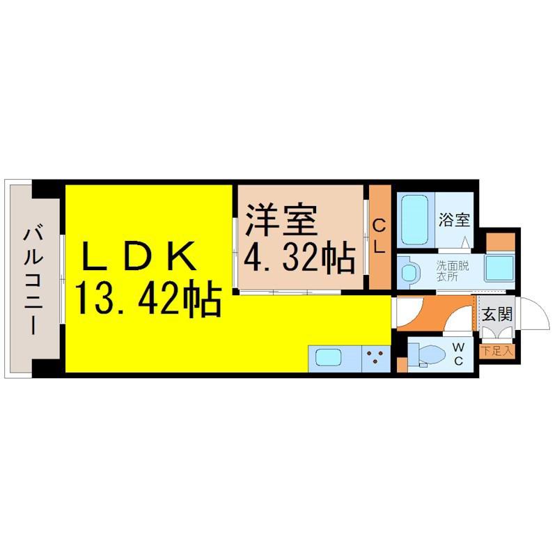 PRIMAL千種LUNO(1LDK/14階)の間取り写真