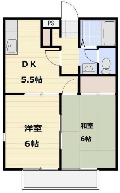 グリーンハイム 1号館(2DK/2階)の間取り写真