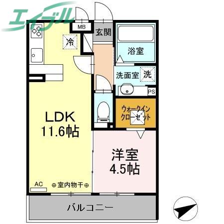 アンフィニときわ(1LDK/1階)の間取り写真