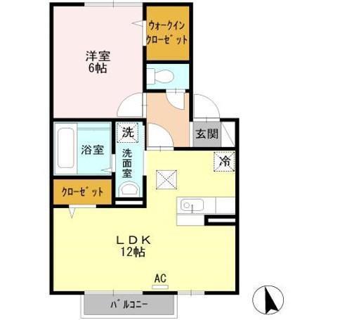 グランフェルティB棟(1LDK/1階)の間取り写真