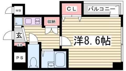 カーサ神戸下山手(1K/7階)の間取り写真