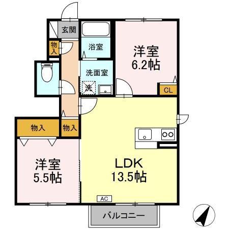 アービレ狐洞(2LDK/1階)の間取り写真