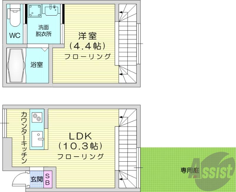 QRESTIA塩釜(1LDK/1階)の間取り写真