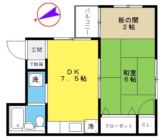 佐久間目白フラット(1DK/2階)の間取り写真
