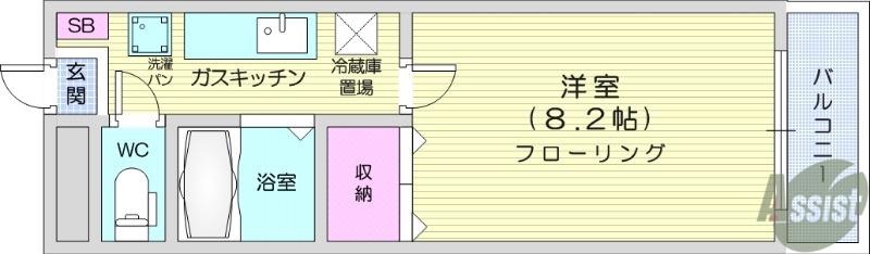 グランディ八乙女中央(1K/2階)の間取り写真
