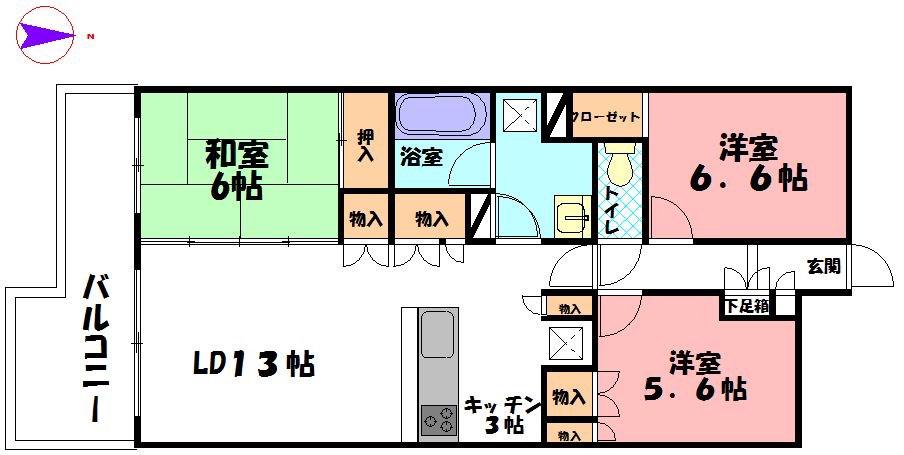 オーシャンレジデンス辻堂海浜公園(3LDK/1階)の間取り写真