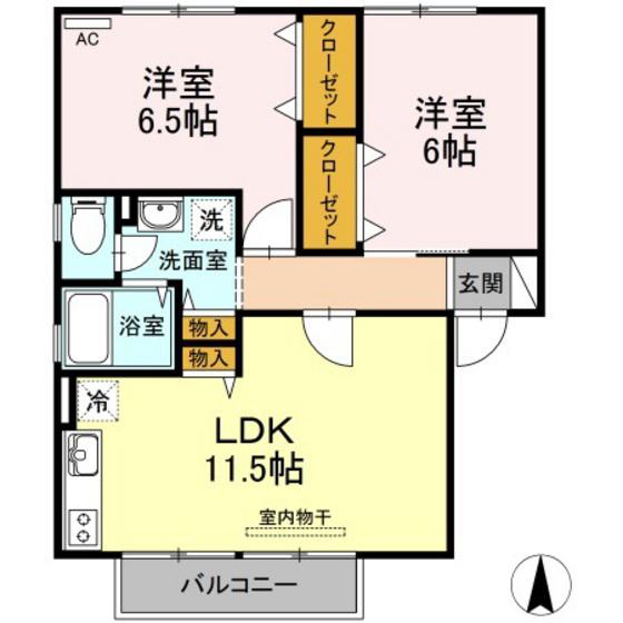 ハイカムール花尻A棟(2LDK/2階)の間取り写真