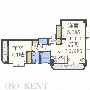 メープル円山(2LDK/10階)の間取り写真