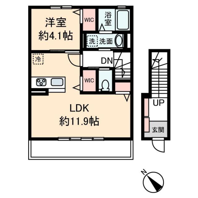 クリザンテーム白子(1LDK/2階)の間取り写真