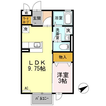 スリーエイト扇(1LDK/2階)の間取り写真