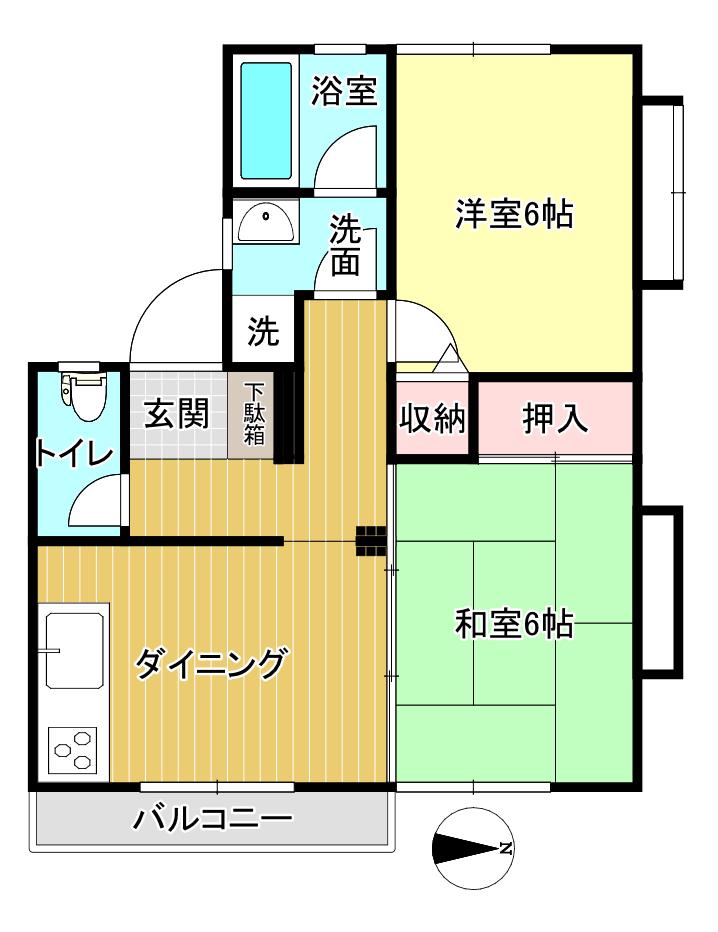 ヒバリーヒルズ(2DK/2階)の間取り写真