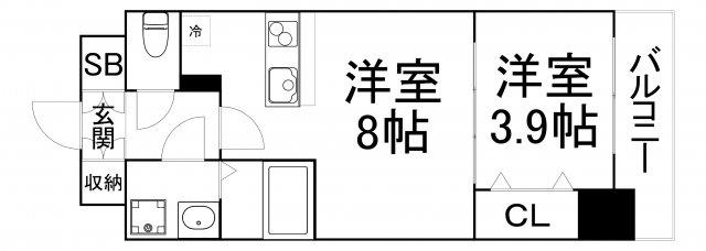 RPレジデンス都島(1DK/8階)の間取り写真