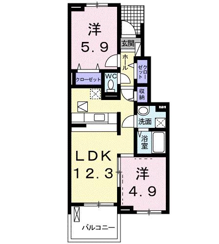 アルカンシエルB(2LDK/1階)の間取り写真
