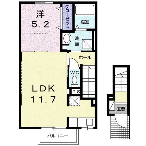 パライーソB(1LDK/2階)の間取り写真