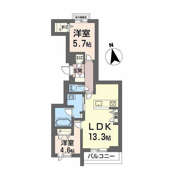 シャトル牛田旭(2LDK/2階)の間取り写真