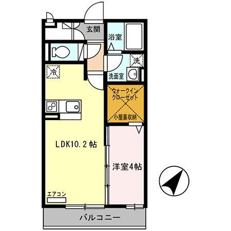 プレミール北信太(1LDK/2階)の間取り写真