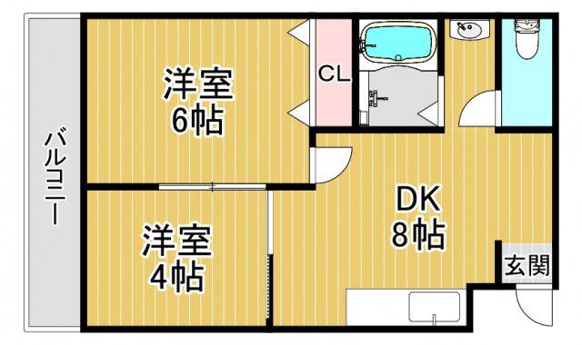 コーポラス翌檜(2LDK/3階)の間取り写真